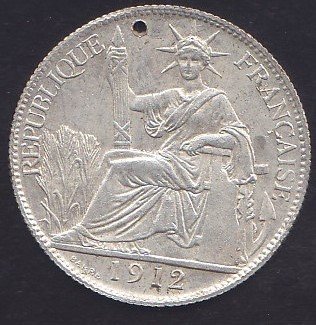 İNDOCHİNA 20 CENT 1912 GÜMÜŞ KAPLAMA