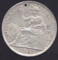 İNDOCHİNA 20 CENT 1912 GÜMÜŞ KAPLAMA