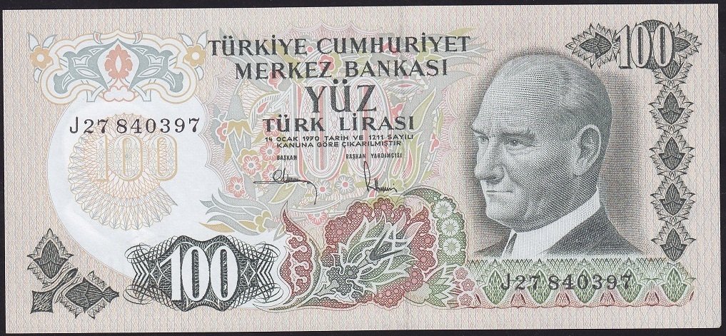 6.Emisyon 3.Tertip 100 Lira J27 840397 Çil