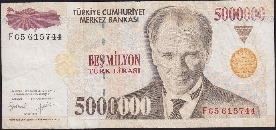 7.Emisyon 5 000 000 Lira F65 615744 Çok Temiz