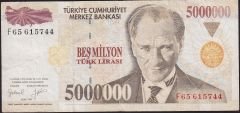 7.Emisyon 5 000 000 Lira F65 615744 Çok Temiz