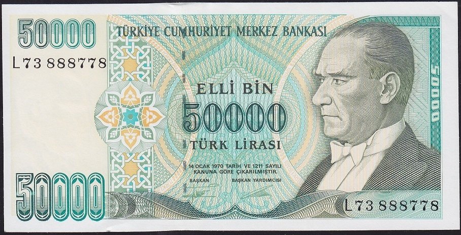 7.Emisyon 2.Tertip 50000 Lira L73 888778 Çilaltı Çil