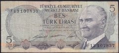 6.EMİSYON 1.TERTİP 5 LİRA F13 107837 TEMİZ