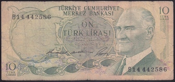 6.EMİSYON 1.TERTİP 10 LİRA B14 442586 TEMİZ