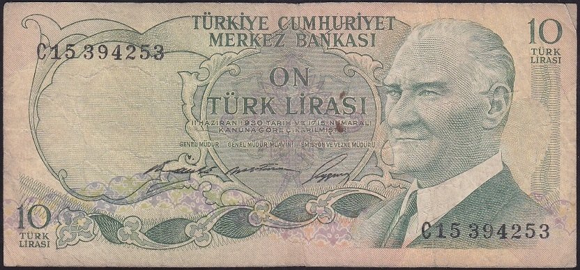 6.EMİSYON 1.TERTİP 10 LİRA C15 394253 TEMİZ