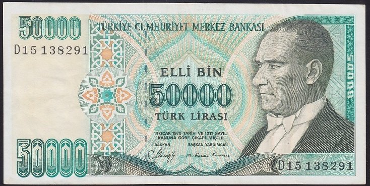 7.EMİSYON 1.TERTİP 50000 LİRA D15 138291 ÇÇT +