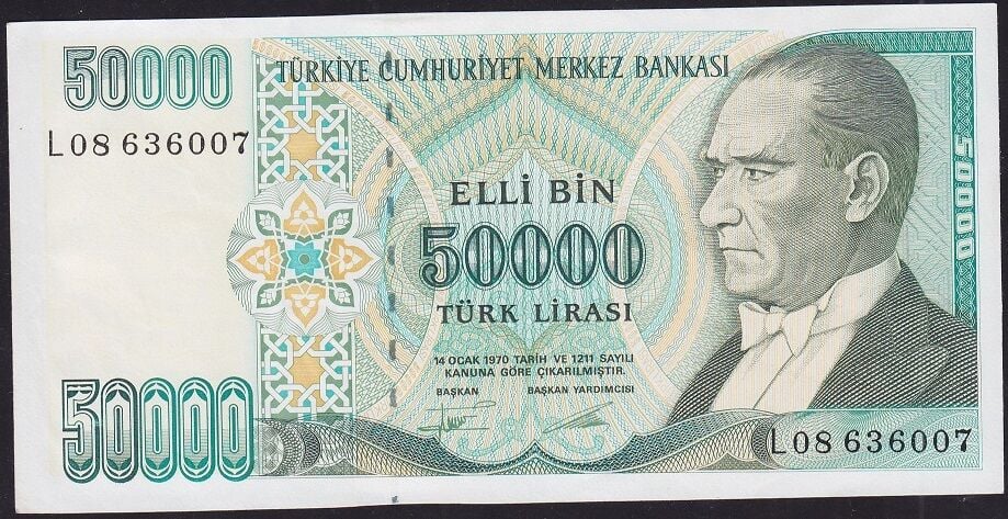 7.Emisyon 2.Tertip 50000 Lira L08 636007 Çok Çok Temiz