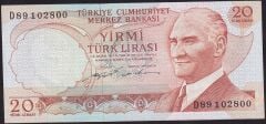6.Emisyon 2.Tertip 20 Lira D89 102800 Çok Temiz+