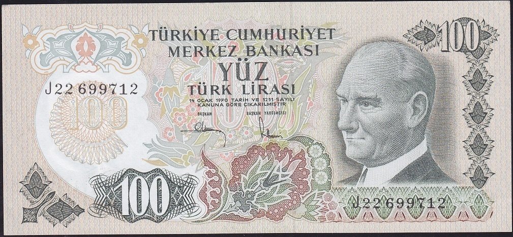 6.Emisyon 3.Tertip 100 Lira J22 699712 Çilaltı