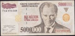 7.Emisyon 5 000 000 Lira F64 871248 Çok Temiz+