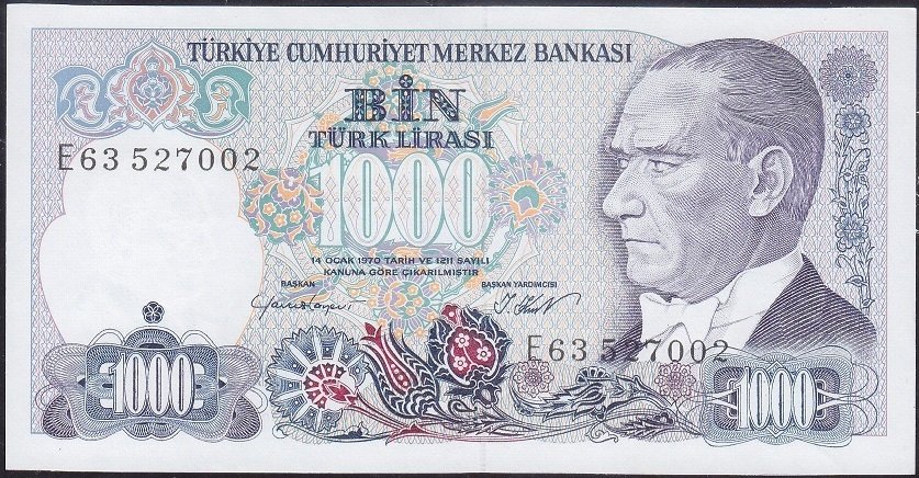 7.Emisyon 1.Tertip 1000 Lira E63 527002 Çilaltı Çil