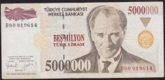 7.Emisyon 5 000 000 Lira D80 819614 Çok Temiz+
