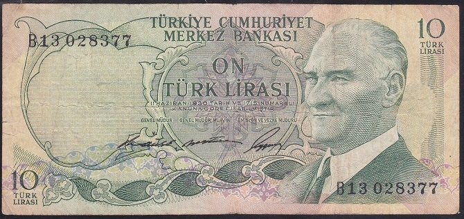6.EMİSYON 1.TERTİP 10 LİRA B13 028377 ÇOK TEMİZ