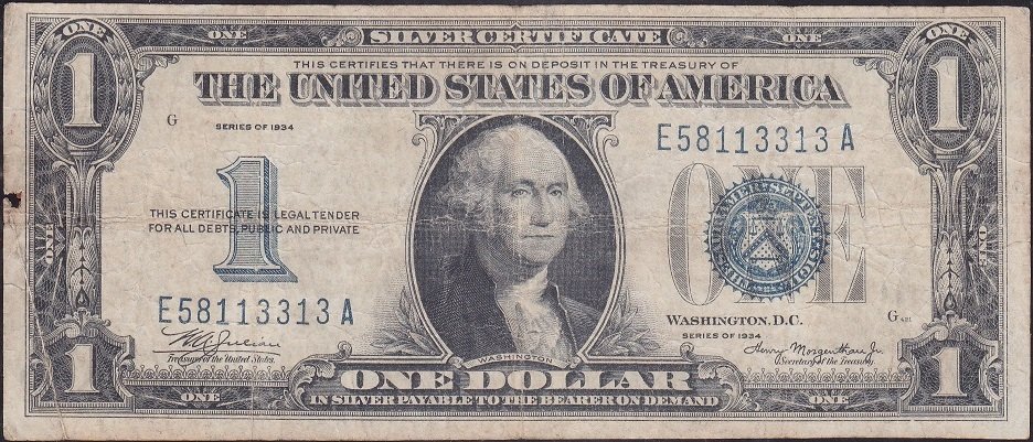 Amerika 1 Dolar 1934 Haliyle Silver (gümüş) sertifika