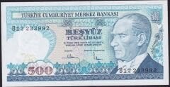 7.Emisyon 1.Tertip 500 Lira B12 233992 Çil