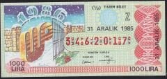 1985 31 Aralık Yarım Bilet - Z Serisi - Filigranlı 10 Lira Kağıdı