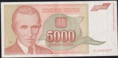 Yugoslavya 5000 Dinar 1993 Çok Çok Temiz  Çilaltı
