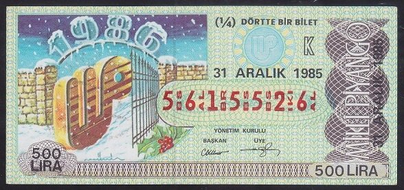 1985 31 ARALIK ÇEYREK BİLET K SERİSİ