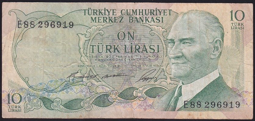 6.Emisyon 1.Tertip 10 Lira E88 296919 Çok Temiz