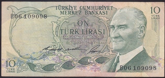 6.EMİSYON 1.TERTİP 10 LİRA B06 109098 ÇOK TEMİZ