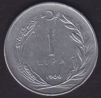 1966 Yılı 1 Lira Ters