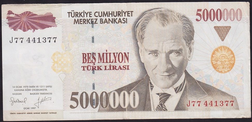 7.Emisyon 5 000 000 Lira J77 441377 Çok Temiz+