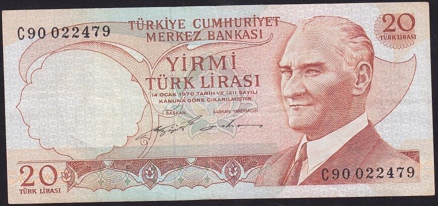 6.Emisyon 2.Tertip 20 Lira C90 022479 Çok Temiz+