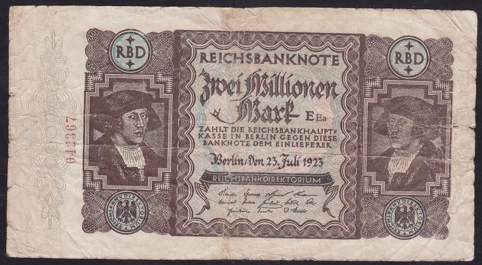 ALMANYA 2 MİLYON MARK  1923 TEMİZ eski kağıt paralar