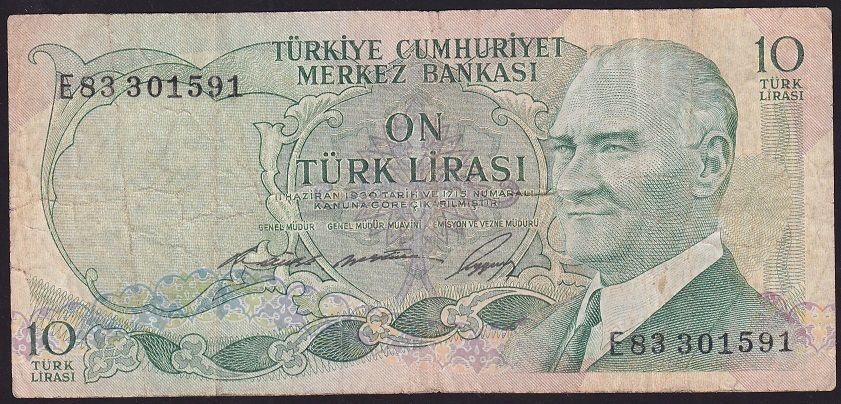 6.Emisyon 1.Tertip 10 Lira E83 301591 Çok Temiz