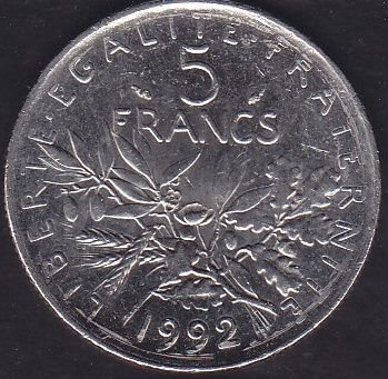 Fransa 5 Frank 1992