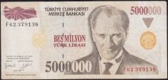7.Emisyon 5 000 000 Lira F62 379138 Çok Temiz+