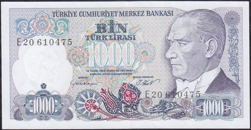 7.Emisyon 1.Tertip 1000 Lira E20 610475 Çilaltı Çil