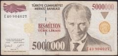 7.Emisyon 5 000 000 Lira E40 904027 Çok Temiz