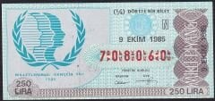 1985 9 Ekim Çeyrek Bilet - N Serisi - Filigranlı 10 Lira Kağıdı