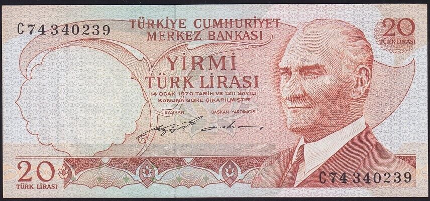 6.Emisyon 2.Tertip 20 Lira C74 340239 Ççt Çilaltı