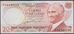 6.Emisyon 2.Tertip 20 Lira C74 340239 Ççt Çilaltı