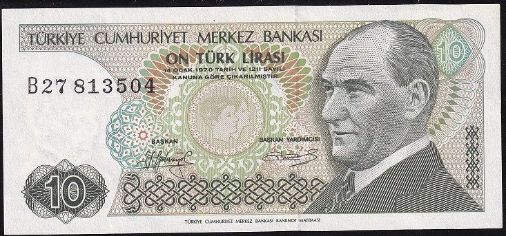 7.Emisyon 1.Tertip 10 Lira B27 813504 Çilaltı Çil