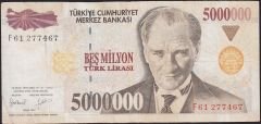 7.Emisyon 5 000 000 Lira F61 277467 Çok Temiz