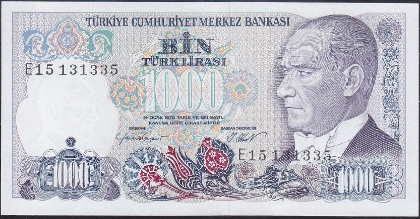 7.Emisyon 1.Tertip 1000 Lira E15 131335 Çil