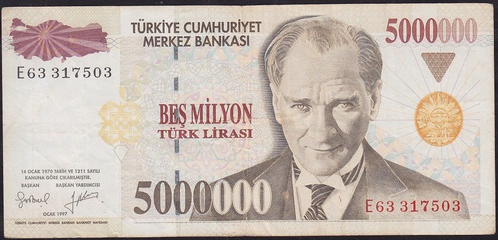 7.Emisyon 5 000 000 Lira E63 317503 Çok Temiz+