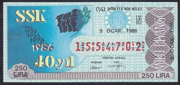 1986 9 OCAK ÇEYREK BİLET N SERİSİ