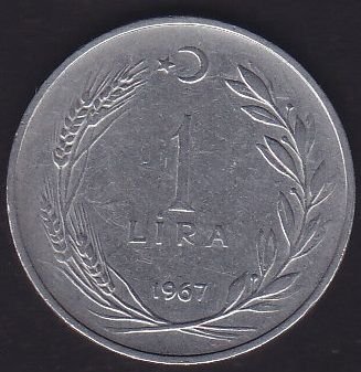 1967 Yılı 1 Lira Ters