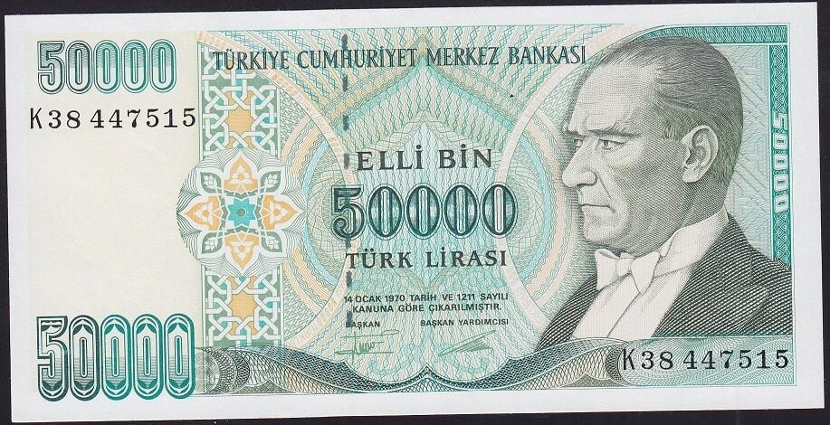 7.Emisyon 2.Tertip 50000 Lira K38 447515 Çil