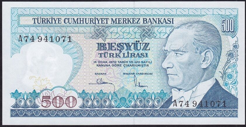 7.Emisyon 1.Tertip 500 Lira A74 941071 Çil