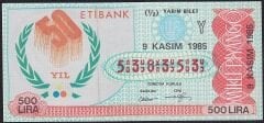1985 9 Kasım Yarım Bilet - Y Serisi - Filigranlı 10 Lira Kağıdı