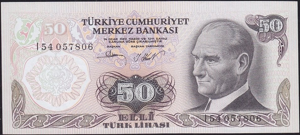 6.Emisyon 2.Tertip 50 Lira I54 057806 Çok Çok Temiz+