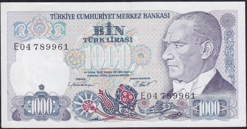 7.Emisyon 1.Tertip 1000 Lira E04 789961 Ççt Çilaltı