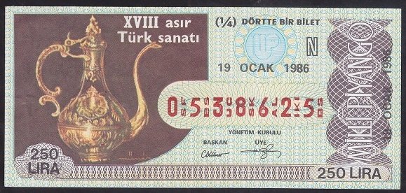 1986 19 OCAK ÇEYREK BİLET N SERİSİ