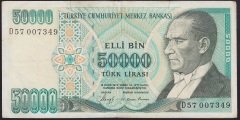 7.EMİSYON 1.TERTİP 50000 LİRA D57 007349 TEMİZ