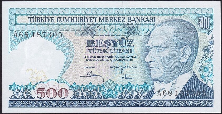 7.Emisyon 1.Tertip 500 Lira A68 187305 Çilaltı Çil